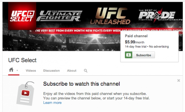 YouTube Paid Subscription, UFC